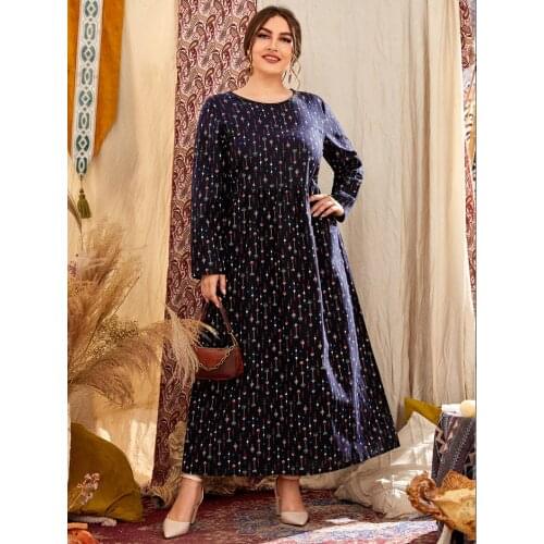 Plus Size Women Clothing 2021 Spring Autumn Long Sleeve Retro Printing Casual Dress Loose Oversized Maxi Long Dresses