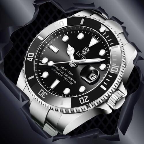 Luxurious Watches 2021 TACTO Diver Watch Sports Watches Black LX Steel Mens Quartz Wristwatch Relogio Masculino 3ATM Waterproof
