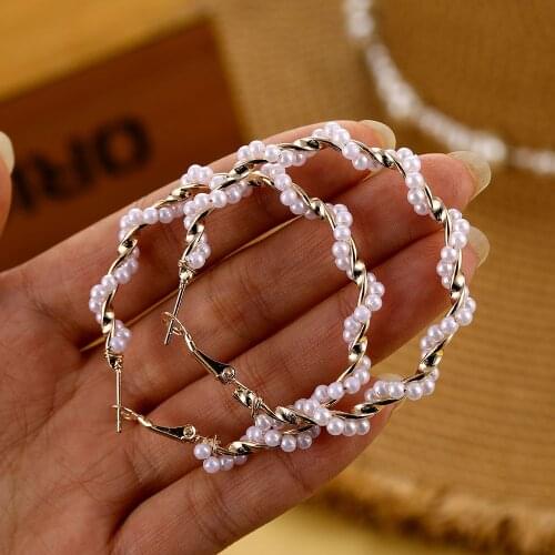 New Oversize Pearl Hoop Earrings for Women Exaggerates Pearl Circle Earrings Fashion Brinco Statement Fashion Jewelry