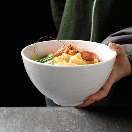 Japanese ramen bowl household ceramic white large fruit salad bowl restaurant daily round small bottom tableware 7 inches