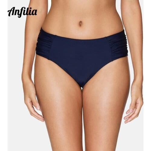 Anfilia Women Swimming Trunks Ladies Ruched Bikini Bottom Ban Solid Color Swimwear Briefs Sexy Swimming Bottom