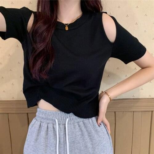 Harteen 2021 Summer Short Sleeve Knitted Women Off Shoulder Loose Thin Sweater Korean Fashion Casual Tops Femme Ladies Pullovers