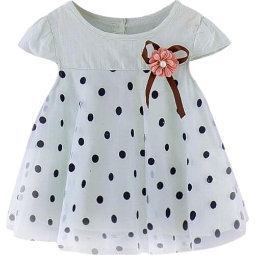 ZWF349 New Fashion Spring Dresses Infant Baby Girls Fly Sleeve Dot Print Tulle Princess Dress Floral Dresses baby girl dress