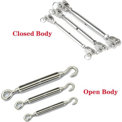1Pcs 304 Stainless Steel Rigging Screw Open/Closed Body Turnbuckle Marine Boat Jaw/Jaw M4-M20 Hook & Eye Wire Rope Tension