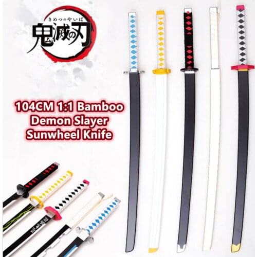 104CM Demon Slayer 1:1 Sunwheel Knife Tanjirou Katana Bamboo Anime Weapon Model Ninja Kids Toys Cosplay Prop Boy Gift Collection