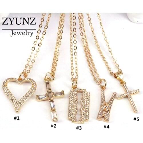 5PCS, CZ Micro Pave Findings heart cross geometric pendant necklace