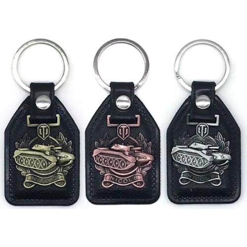 6PCS/Lot Mens Leather Vintage World of Tank Key Chain On Pants Antique WOT Keychain On Bag Car Trinket Jewelry Party Gift