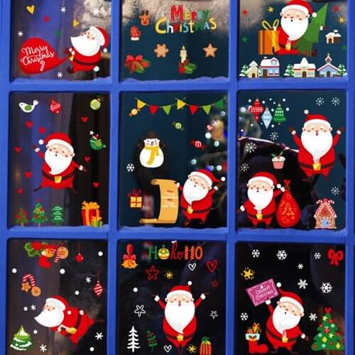 2021 Merry Christmas Window Stickers Christmas Decorations For Home Wall Glass Stickers New Year Home Decals Decor 9pcs