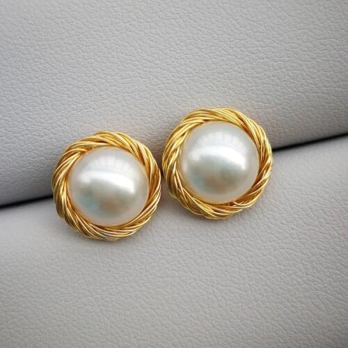 925 Sliver Big Pearl Stud Earring Baroque Freshwater Pearl Earrings For Women Party Wedding Gift Fine Jewelry Handmade