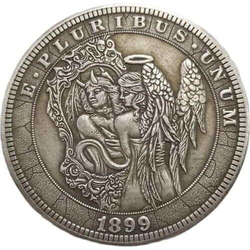 American Wanderer 1899 Commemorative Coin Angel and Demon Brass Silver Plated Vintage Crafts Coin Hobo Collectible Coin