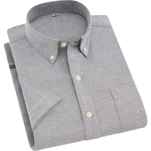 AOLIWEN brand men 2021 new summer gray solid color 60% cotton Oxford business casual S-4XL short sleeve shirt