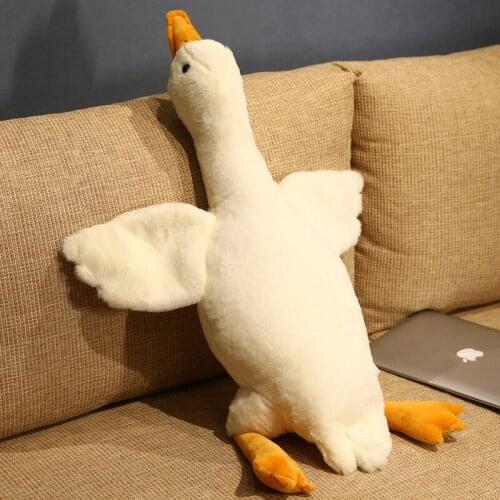 A Big White Duck Holding Pillow Doll Sleeping Plush Toy Lying on The Duck Cushion Bed Mat Bedroom Kawaii Pillows