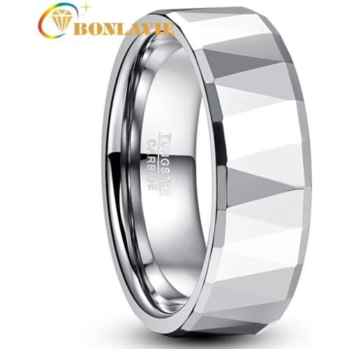 BONLAVIE Fashion Simple 8MM Tungsten Carbide Multi-faceted Mirror Polished 6mm Wedding Engagement Rings Bands