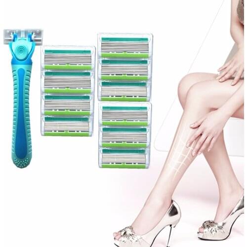 6-Layer Blades Razor (1 Handle+10 Blades) Portable Mini Pro Women Female Razor for Unwanted Body Face Leg Bikini Hair Removal