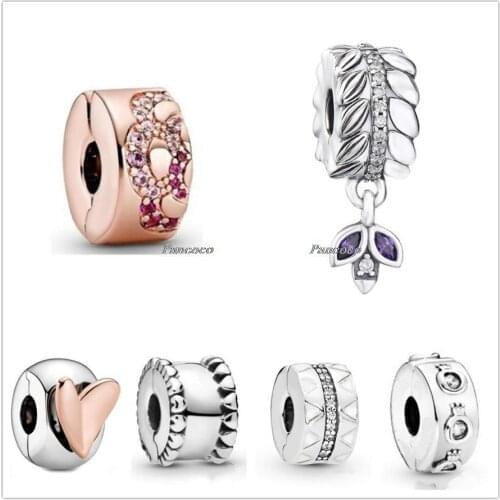 Authentic 925 Sterling Silver Rose Gold Two-tone Freehand Heart Clip Stopper Charm Bead Fit Pandora Bracelet & Necklace Jewelry