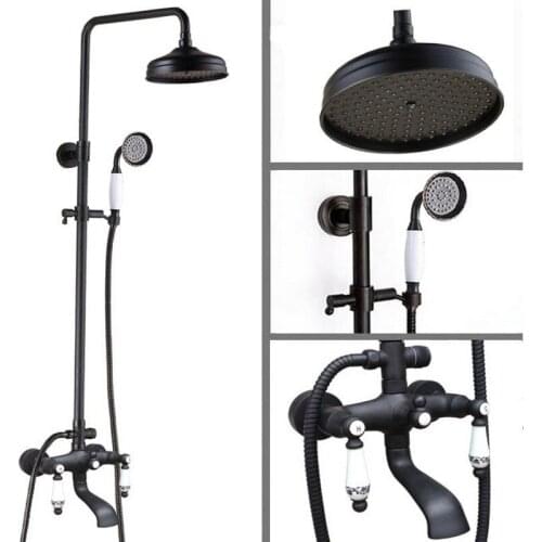 Black Oil Rubbed Brass Wall Mounted Waterfall Rain Shower Faucet Set Dual Ceramic Lever Handle Bathroom Bathtub Water Tap ahg122