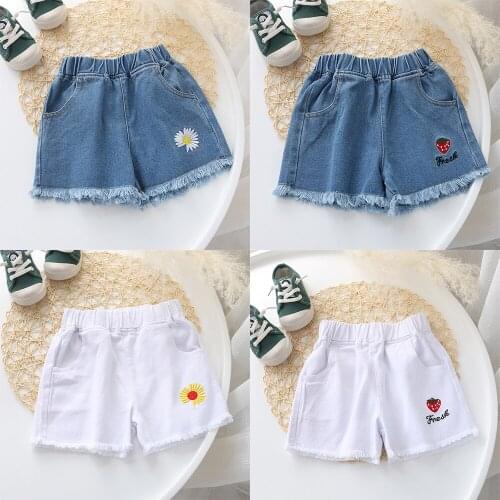 Shorts Jeans For Girls Pants Childrens Clothing 2021 Summer Wear Girl Jeans Short Pants Cartoon Clothes For 3-8 Year Old Girl