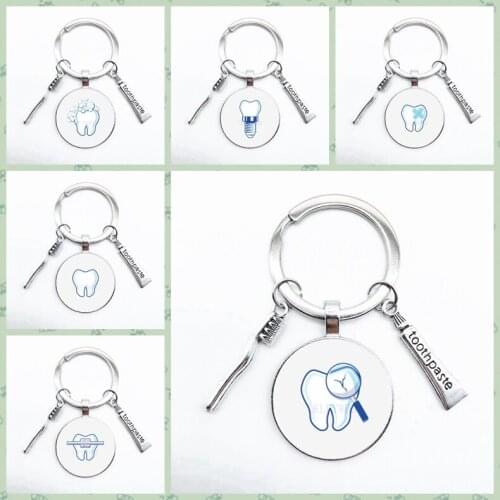 Exquisite Mini Toothpaste Toothbrush Pendant Keychain, Tooth Pattern Round Pendant Keychain, Gift for Friends