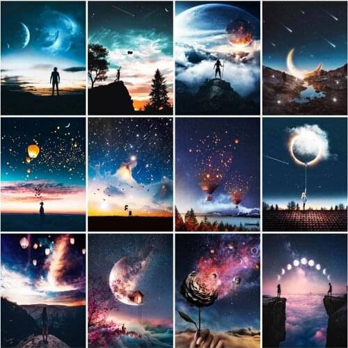 FIYO DIY Diamond Painting Square/Round Full Night Scenery 5D Mosaic Fantasy Moon Landscape Embroidery Home Decor Wall Stickers