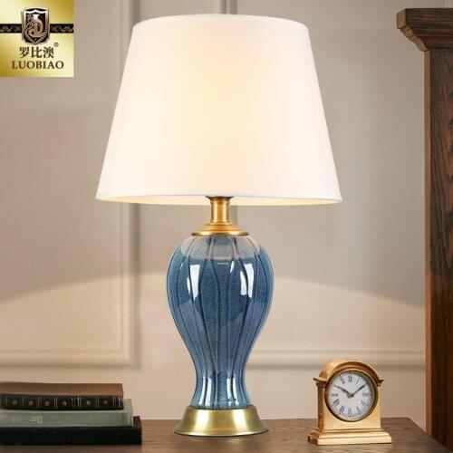 33X55CM Free Shipping European Blue Ceramic Table Lamp for Bedroom Living Room Bedside Lamp Home Decor Bed Side Table Lamp