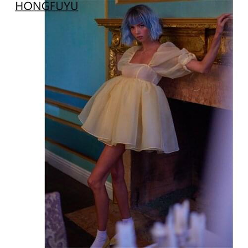 HONGFUYU Dreamy Puff Sleeves Cocktail Dresses Square Neck Organza Short Prom Homecoming Dress Mini Party Gowns robes de cocktail