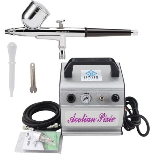 OPHIR 110V/220V Air Compressor with Gravity Airbrush Kit Dual Action Airbrush Compressor Set for Model Hobby Makeup_AC088+AC004