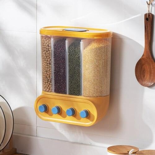 Wall-Mounted Separate Grain Rice Bucket Kitchen Classification Grain Storage Tank Transparent Division Sealed Organizer Boxes