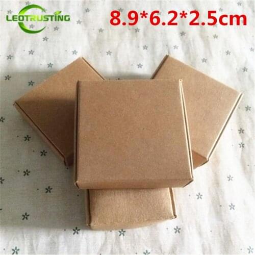 Leotrusting 50pcs 8.9*6.2*2.5cm Brown Kraft Paper Box Natural Kraft Paper Gift Packaging Box Handmade Party Paper Cardboard Box
