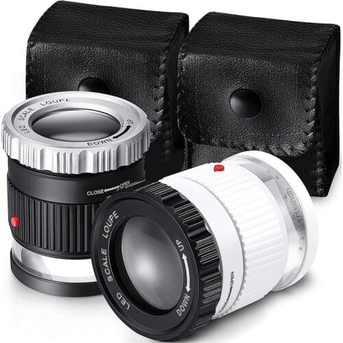Jewelry Loupe with 3 LED 3 UV Light Optical Glass Lens Magnification 30X Magnifier for Identifying Stamps Antique 2 Pcs