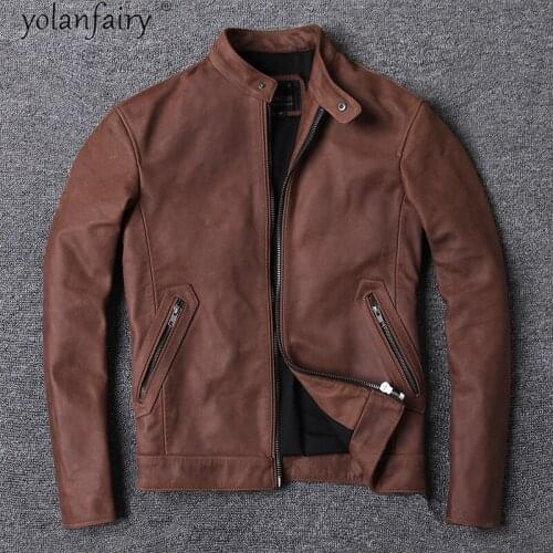 Genuine Leather Jacket Men Motorcycle Cowhide Coat Vintage Mens Leather Jackets and Coats Plus Size 5xl 2021 Veste Homme Pph4901