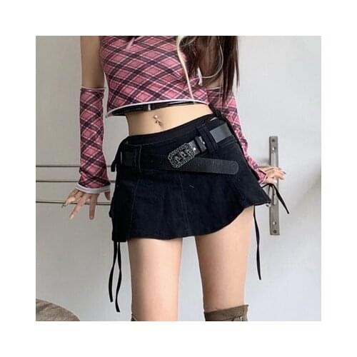 New Gothic Harajuku Vintage Low Waist Mini Pant Skirt Black Punk Skull Waistband Denim Culotte Fashion Short Skirts Cool Girl