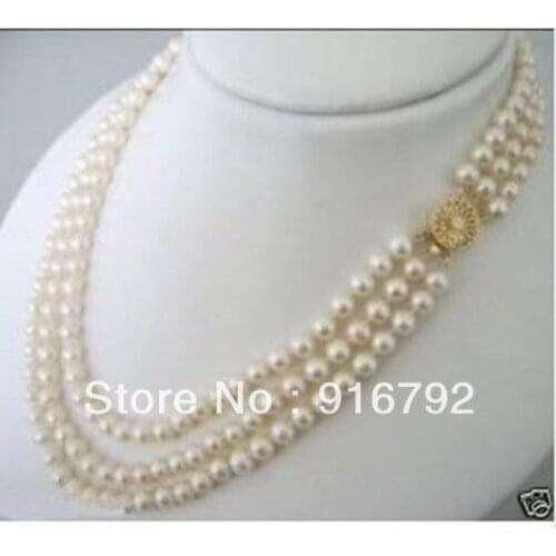 Free P&P *****3rows 7-8MM white salt water pearl necklace 18'' -20"