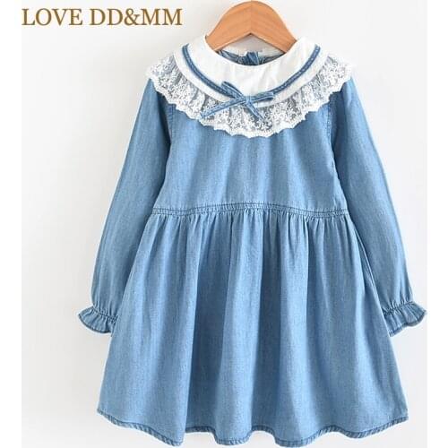 LOVE DD&MM Girls Dresses 2021 Autumn New Childrens Wear Girls Sweet Lace Bow Lapel Long Sleeve Comfortable Dress