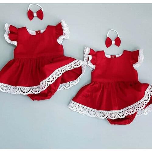UK Newborn Baby Girl 0-24M Xmas Clothes Lace Romper Dress Jumpsuit Headband Outfit Set