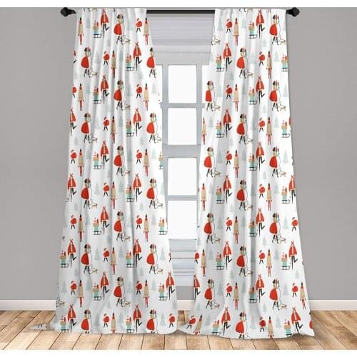 Christmas Curtain Holiday Theme with People Carrying Presents Window Treatment Living Room Bedroom