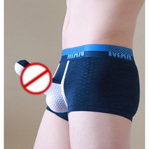 Scrotum Mesh Breathable Boxershorts Men Underwear Boxer Shorts Ice Silk Big Penis Bag Separate Underpant Elephant Nose Trunks A5
