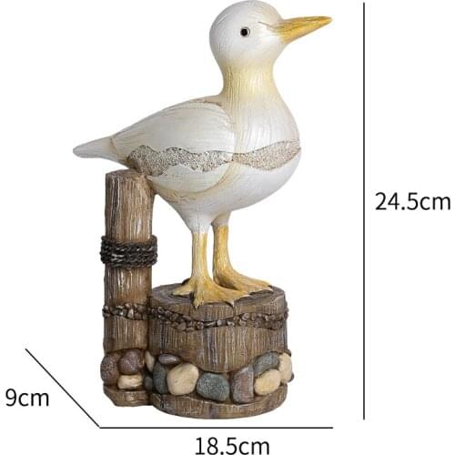 Seabird Stump Figurine Ornament Seagull Sculpture Animal Bird Resin Statue Coastal Beach Home Office Decoration Wedding Gift