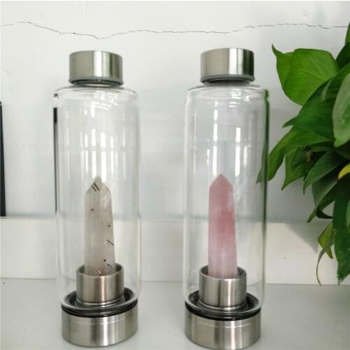Natural Rose Crystal Tower Thermos Cup Black Hairstone Single Point Wand Decorative Vacuum Cup Black Rutilated Quartz Tea Cup
