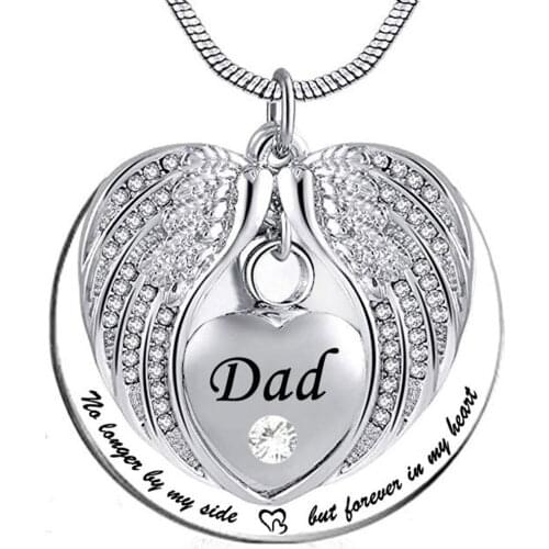 Unisex No Longer by My Side But Forever in My Heart Dad Cremation Ashes Urn Pendant Stainless Steel waterproof Necklace