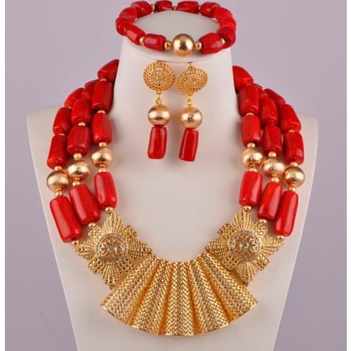 Splendid nigerian coral beads necklace african wedding beads red coral jewelry set C21-25-03