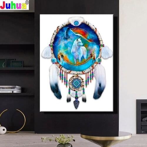 Wolf Dream Catchers 5D Diamond Painting Cross Stitch DIY Needleworks Resin Diamond Embroidery Mosaic Handicraft Gift