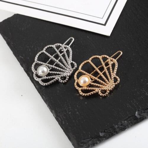 Shell Clip Hair Clamps Metal Hair Clips Hollow Pearl Diamond Hairpins Hair Accessories For Women Styling Hairdressing Jewelry
