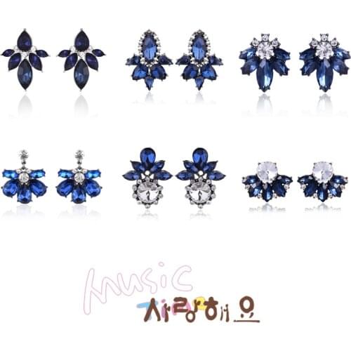 TODOX New Earring deep blue series fashion Jewelry Mixed style Women colorful Acrylic Crystal Female Elegant party Chrismas gift