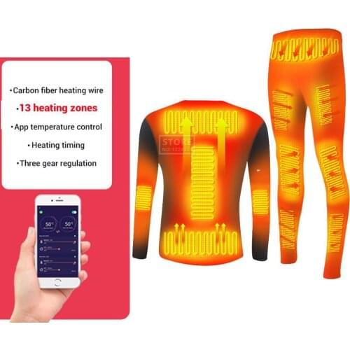 Winter 13 Areas Heated Underwear Suit Phone APP Control Temperature Power Bank Powered Fleece Thermal Bicycle Skiing Jacket