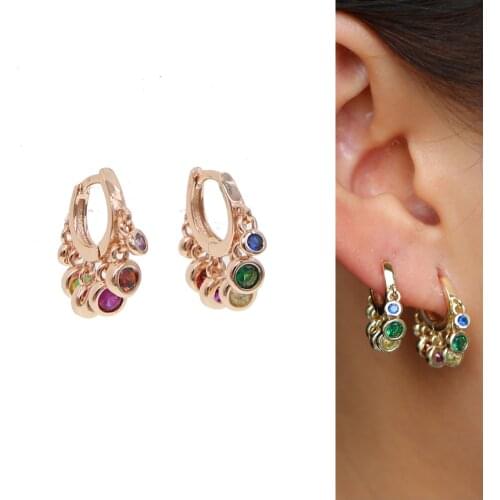 2019 Gold Color Hoop Earrings For Women Bohemian cz delicate Statement Geometry Round rainbow colorful cz Earring Pierce Jewelry