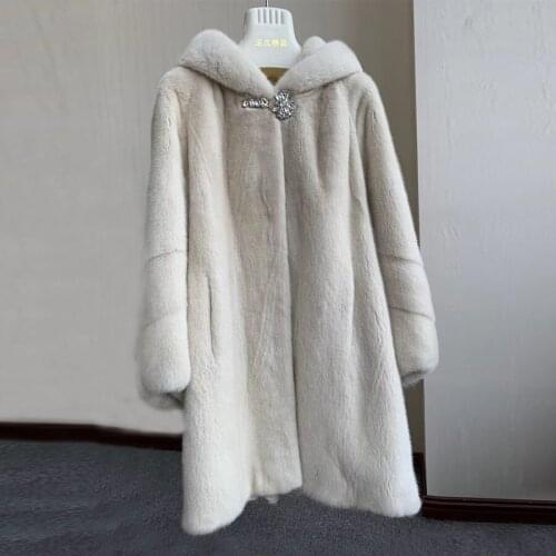 2019 Luxurious Imported Mink Fur Coats with hood natural mink fur coat fashion warm long full pelt For Women