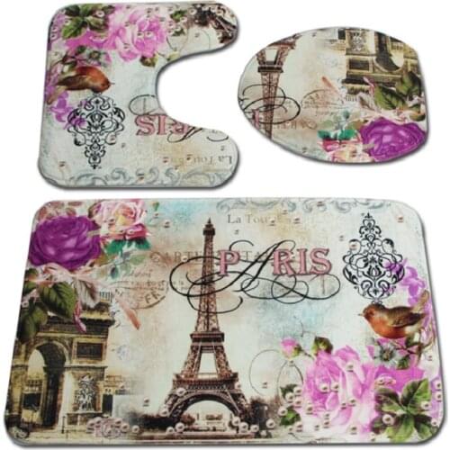 3Pcs/set Bathroom Mat Set Flannel Anti-Slip Kitchen Bath Mat Carpet Modern Bathroom Rug Washable 3D Printed Carpet Toilet Mat