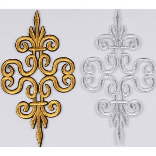 5pcs/lot Gold Silver Embroidered Flower Patch Iron On Stickers For Cosplay Clothes Performance Dress Fabric Appliques DIY Badge