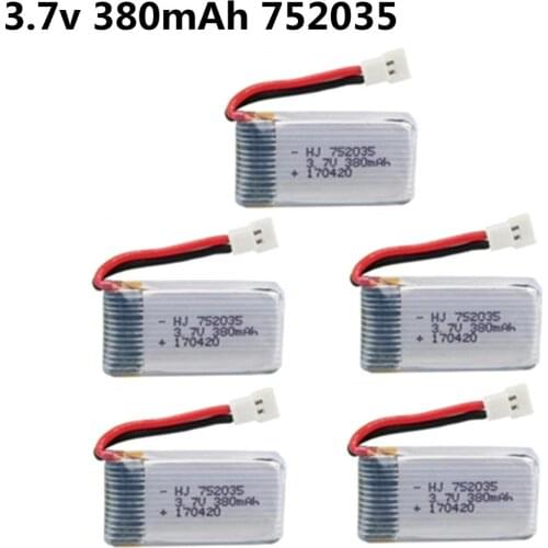 3.7V 380mAh 752035 Lipo Battery For Hubsan X4 H107 X5 H107L H107D JD385 JD388 RC Aircraft RC Quadcopter Parts 2pcs to 5 pcs