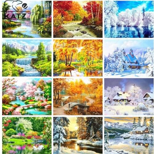 Diamond Painting Four Seasons Landscape Spring 5D Diamond Embroidery Mosaic Cross Stitch Autumn and Winter Home Decoration Gift